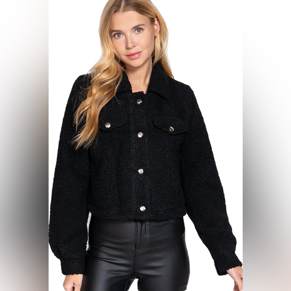 Artisan Ny Black Teddy Button-Front Jacket
